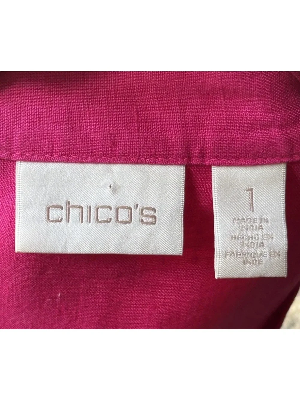 Chico's Linen Jacket Size 1 Medium Hot Pink Open Front‎ Waterfall